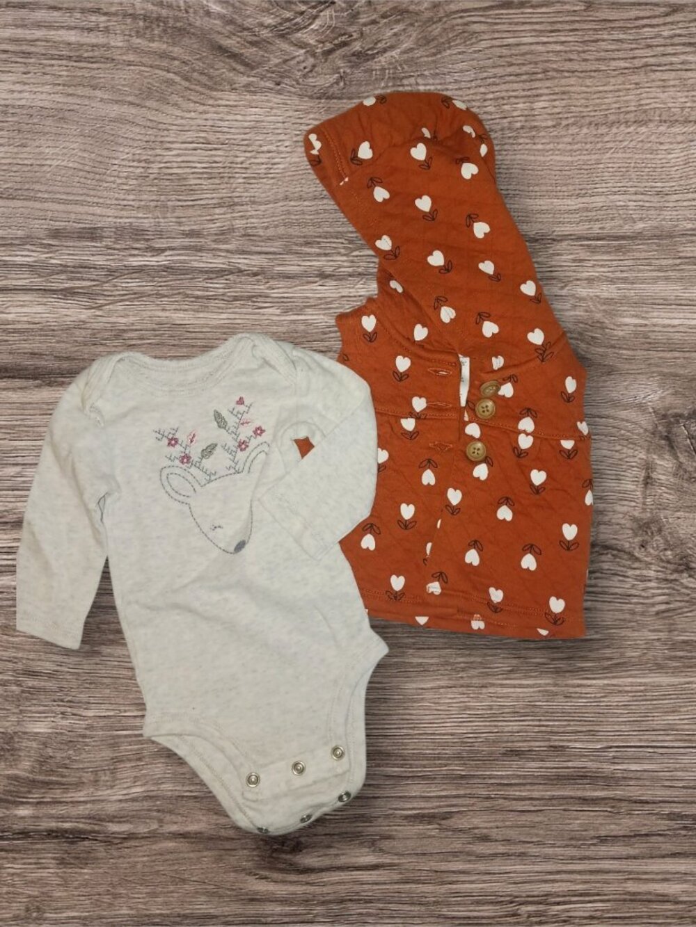 Carter's Newborn 2 Piece Outfit Set Hooded Heart Print Top Deer Bodysuit NB